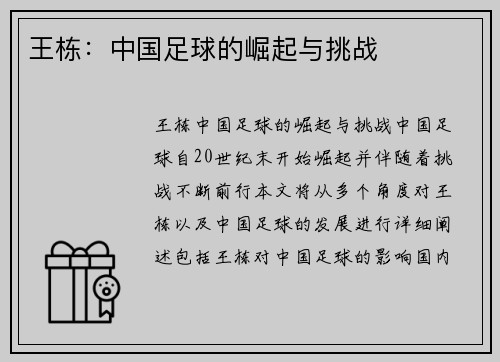 王栋：中国足球的崛起与挑战